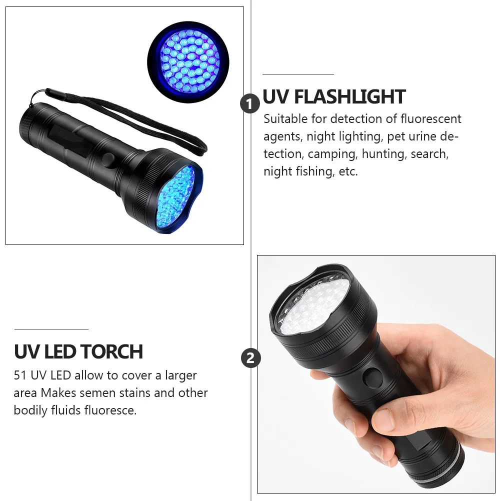 

51-LEDs Fluorescence Detection Flashlight UV Blacklight Waterproof Compact Anti-Slip Portable Weatherproof Stains Bodily