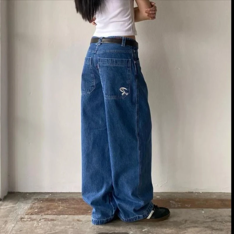 Deeptown Vintage Baggy Y2k Jeans primavera 2024 donna pantaloni in Denim oversize Streetwear tasche a gamba larga pantaloni ricamati corea