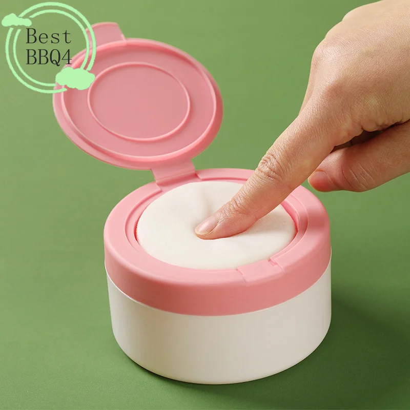 (BBQ4) Estuche vacío para polvos corporales de bebé recién nacido con borla para polvos, caja de almacenamiento portátil de seguridad, soporte para borlas cosméticas