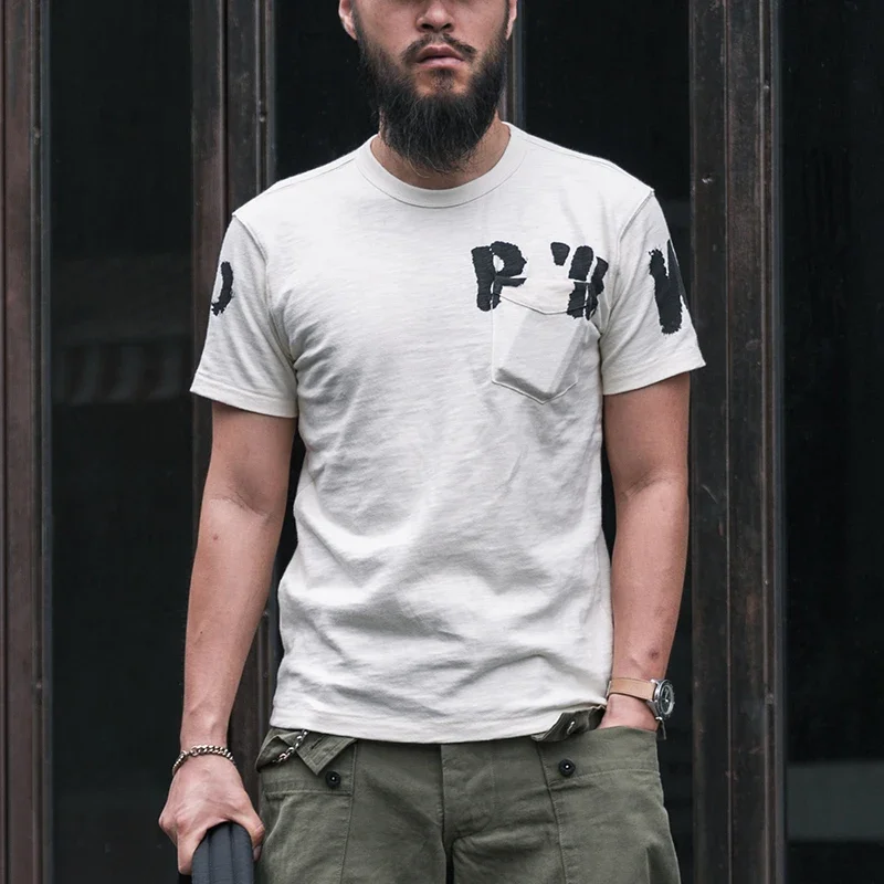 2025 Bronson PW (Prisoner Of War) Short Sleeve Pocket T-Shirt Slub Yarn Cotton Tee Men