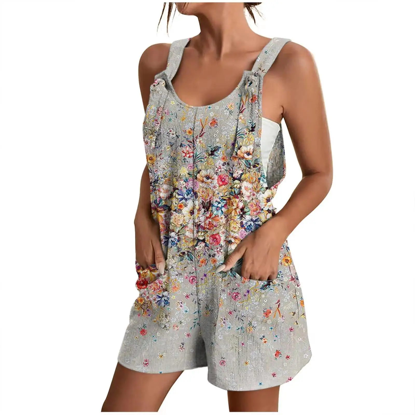 Floral Print Collar Strap ket Jumpsuit Women's ort Sve Rer Polyester Fiber mid Waist Design Summer Collection