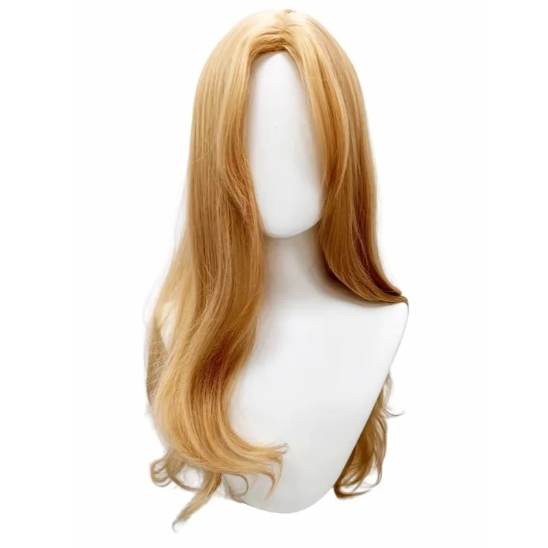 Synthetic Wig Golden Blonde Long Wavy Side Part Hairstyle Natural Texture For Daily Wear Cosplay Party Costume Themed Events
