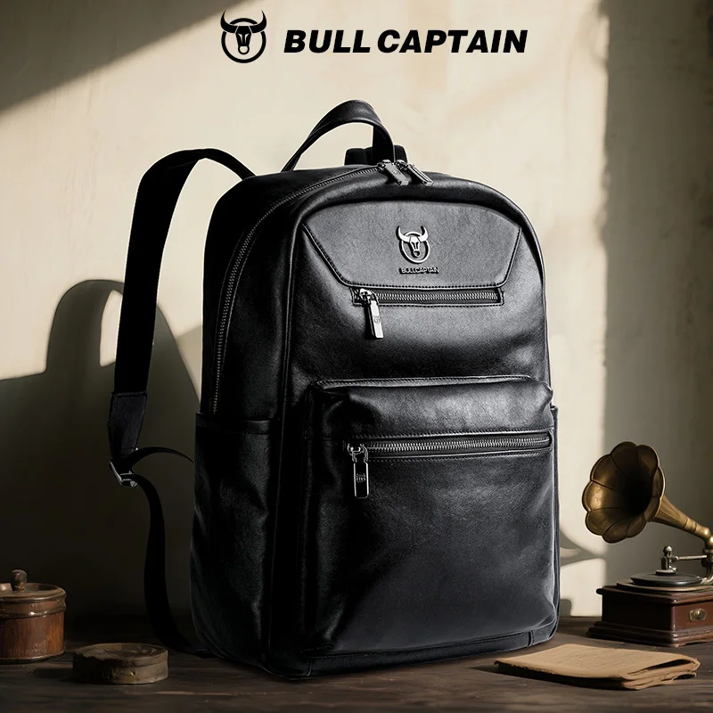 BULLCAPTAIN Men's Genuine Leather Business High-End Backpack Large Capacity Casual Travel Bag 16-inch Office Laptop Backpack