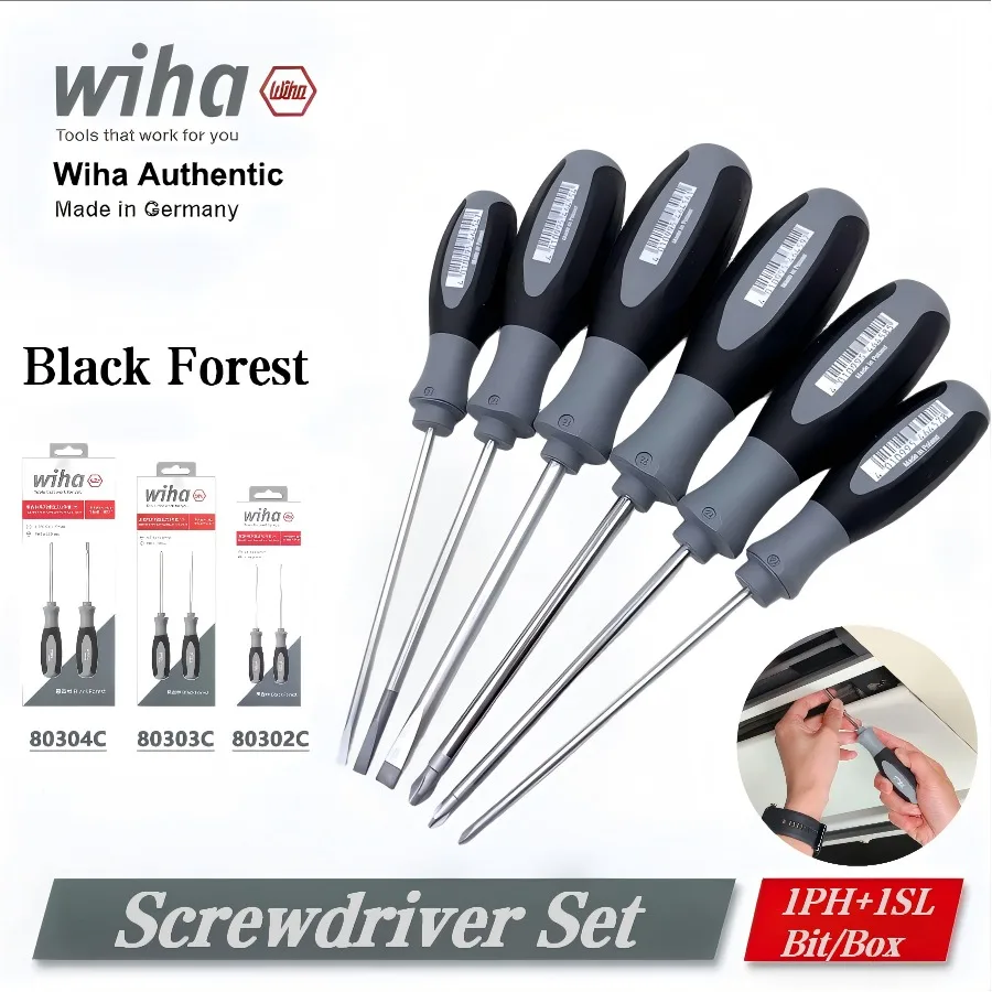 Wiha 80302C/80303C/80304C Black Forest Screwdriver Set | 1PH+1SL Bit/Box for Phone/Camera/Computer Repair