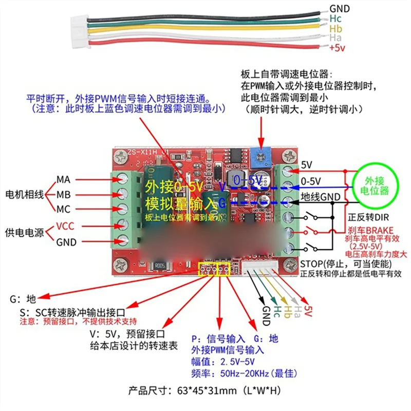DC 6-60V 16A 400W 3 相ホールブラシレスモーターコントローラーボード BLDC PWM PLC ドライバーモジュール