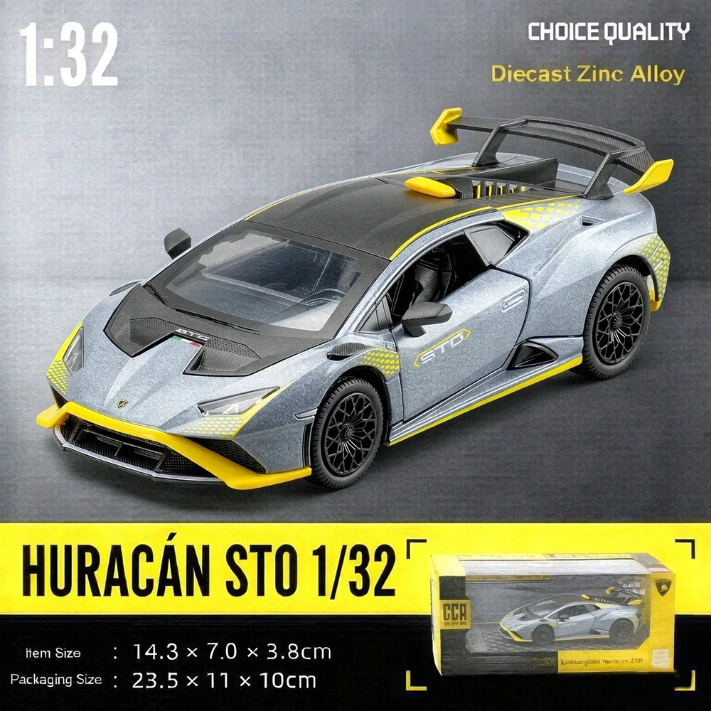 Modèle réduit de voiture Lamborghini Huracan STO CCA 1:32, jouet à rétrofriction avec portes ouvrables, corps en alliage de zinc, cadeau de collection pour enfants.
