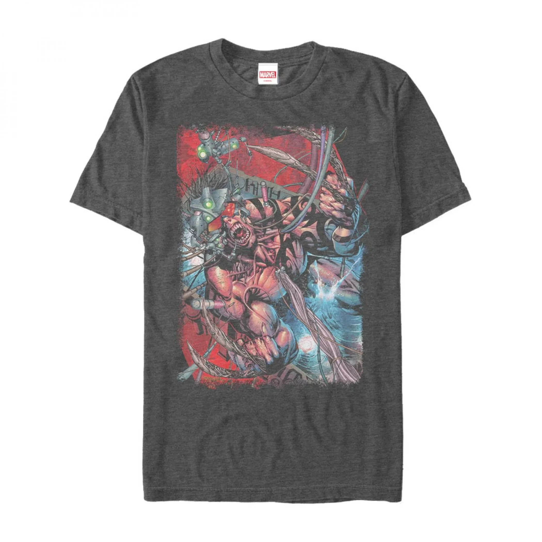 Men's Dark Grey Pattern T Muscle Hero Print and Technological Mechanical Elements X-Men Comics