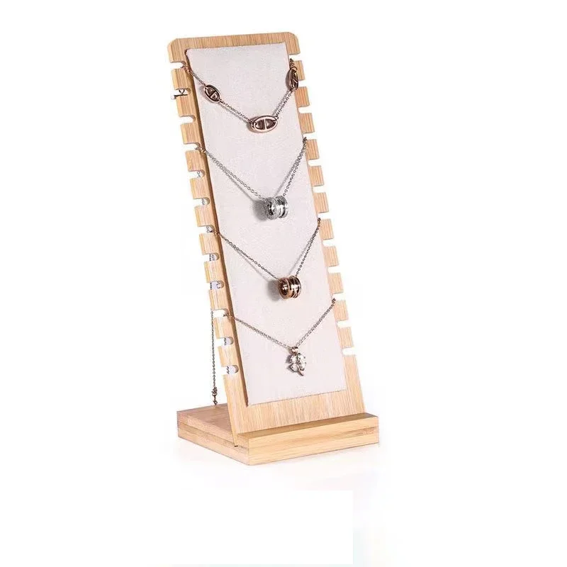 New Solid Bamboo Wood Jewelry Display Stand Necklace Showcase Holder Pendant Long Chain Handing Organizer Holder For Necklaces