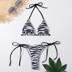 Zebra Striped String Halter Micro Bikini Thong Sexy Swimsuit Women 2026 Mini Swimwear Bathing Suit Biquinis Triangle Bikinis Set