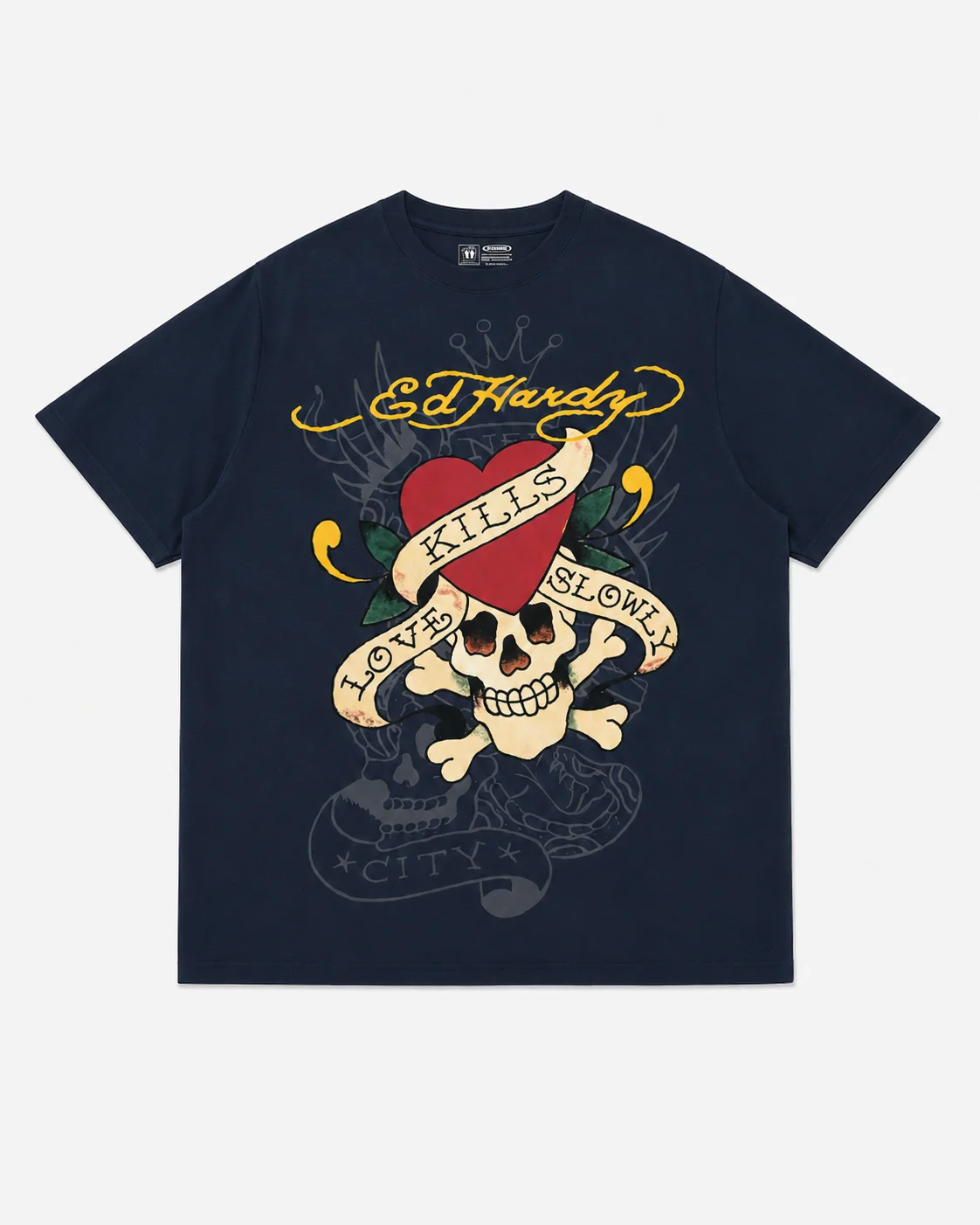 Ed Hardy Skull Red Heart "Love Kills Slowly" Print T-Shirt Unisex Locker Geschnitten Übergroß Harajuku Streetwear Baumwolle Sommer Grafik-T-Shirt – Detail 5