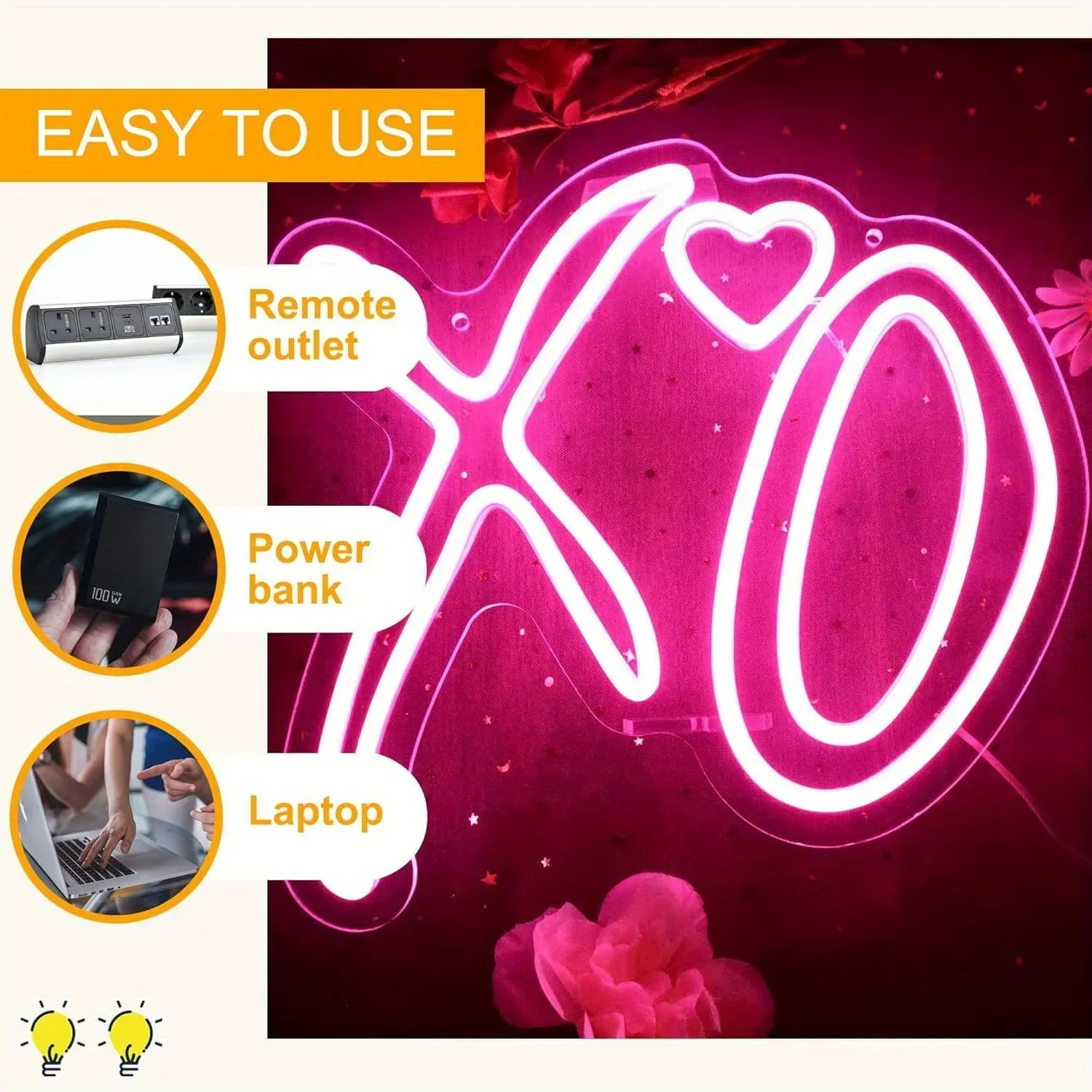 Pink XO Heart Neon Signs for Wall Decor Dimmable LED Signs USB Powered for Man Cave Party Bedroom Bar Birthday  Gifts