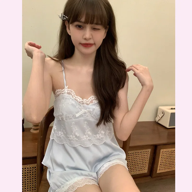 

Women's Pajamas With Shoulder Straps, Top, Short Sleepwear, Backless Home Wear, 2 Sexy Summer V-neck Pajamas