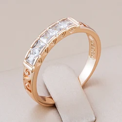 Kinel New Fashion Square Natural Zircon Ring for Women 585 Rose Gold Color Hollow Flower Wedding Bride Daily Party Fine Jewelry