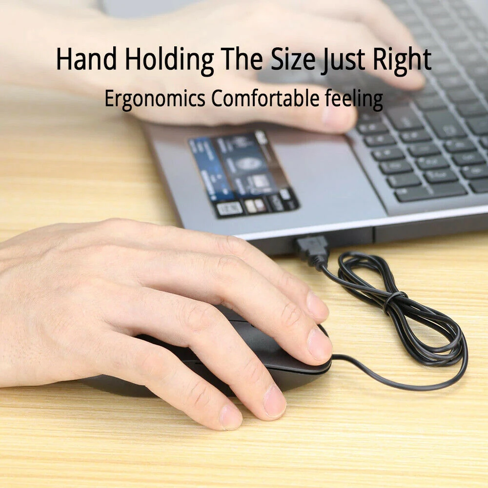 Laptop Wired Mouse USB 2.0 Optical Mouse for PC Computer Scroll Wheel Black Mice Plug and Play