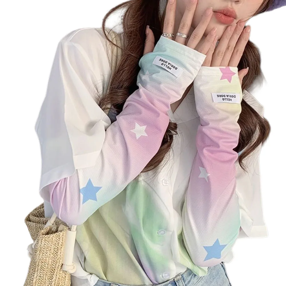 

Ice Fabric Sleeve Cover UV Protection Running Cooling Arm Sleeves Fitness Basketball Breathable Elbow Pad Half Finger Gloves