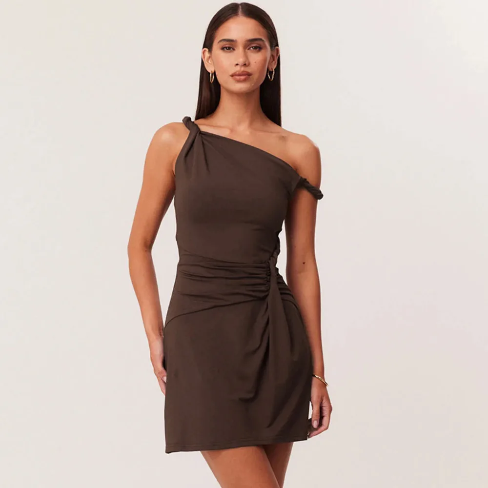 Blifanbo sexy gola diagonal mini vestido feminino elegante ruched cinta de espaguete magro cintura alta sólido retalhos clube vestido de festa