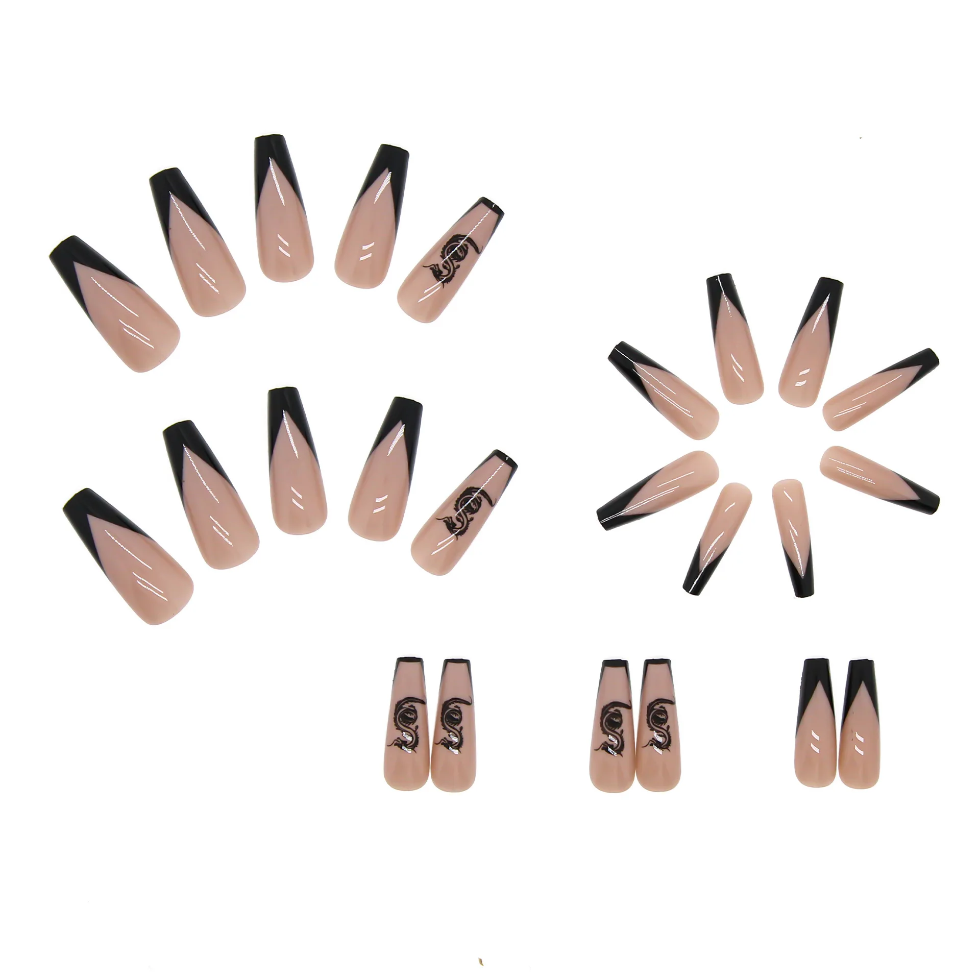 24Pcs/Box Longtou Long Ballet Press on Nail Tips Seamless Removable Fake Nails Capsule Professional Material False Nails Art