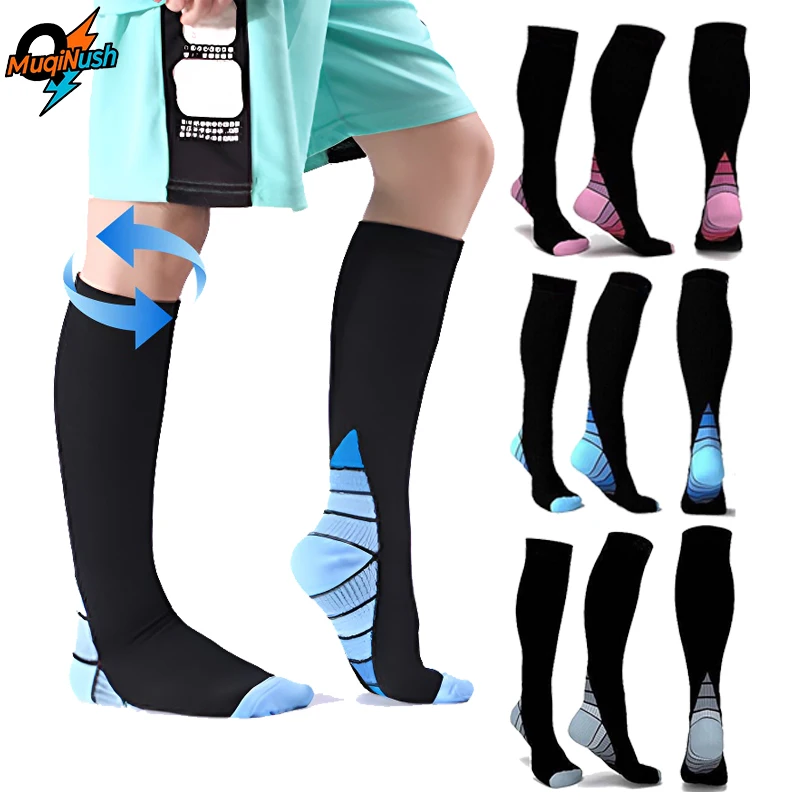 

MuqiNush 3 Pairs Compression Sports Socks for Women&Men For Neuropathy Swelling Pain Relief 20-30 mmHg Knee-high Sport Football