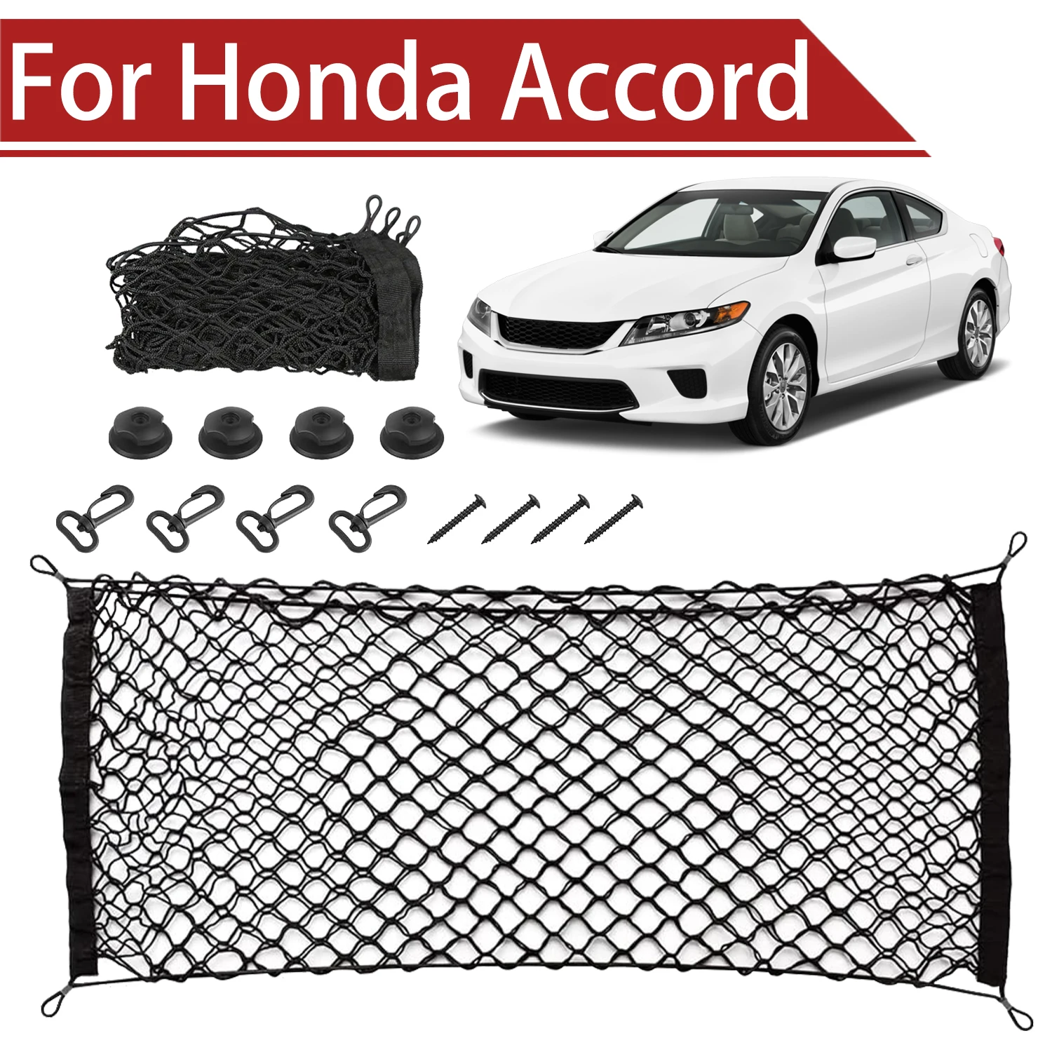 

For Honda Accord 1997-2025 Cargo Net Trunk Organizer, Elastic Mesh Storage Net Car Accessories Storage Belt Hook