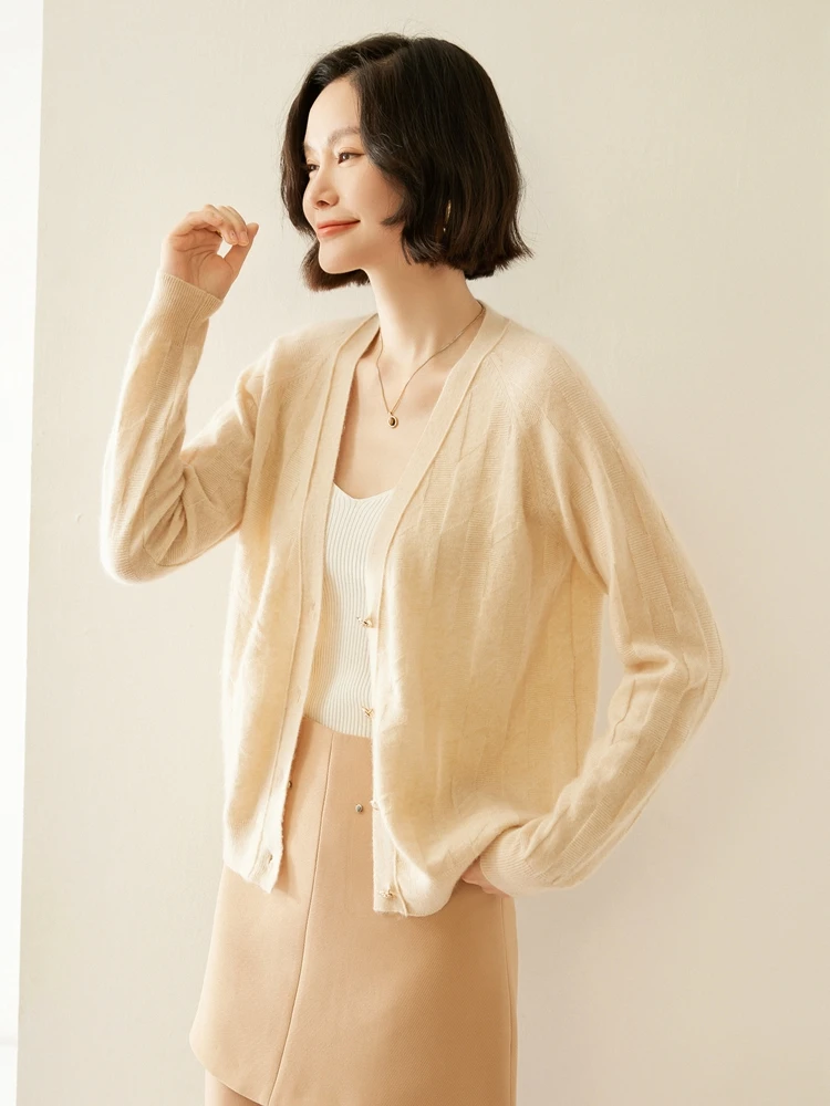 

LuLu Women O-neck Cardigan 100% Cashmere Sweater Spring Autumn Long Sleeve Cardigan High-Quality Cashmere Knitwear Clothing