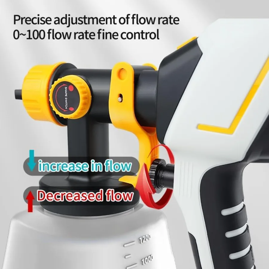 1000 W elektrisches HVLP-Farbspritzgerät mit 6 Kupferdüsen und 3 Sprühmustern, 1200 ml Behälter mit hoher Kapazität, ideal für Möbel