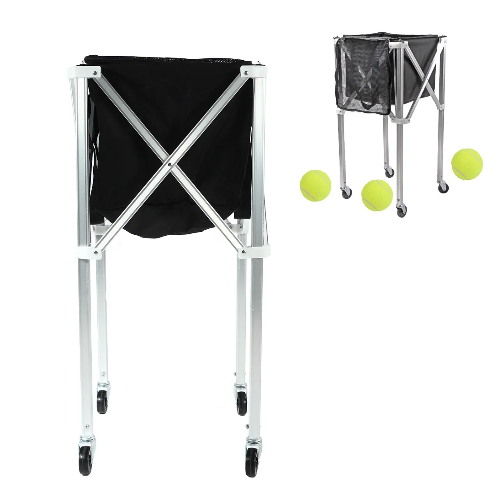 

Foldable Tennis Ball Hopper Basket Cart Light Aluminum Alloy Trolley With Wheels For Tennis Balls