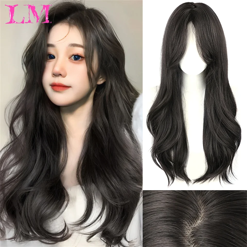 LM Long Synthetic Black Straight Wigs for Women Glueless Realistic Wig with Bangs Natural Layered Wig for Girls Daily Party