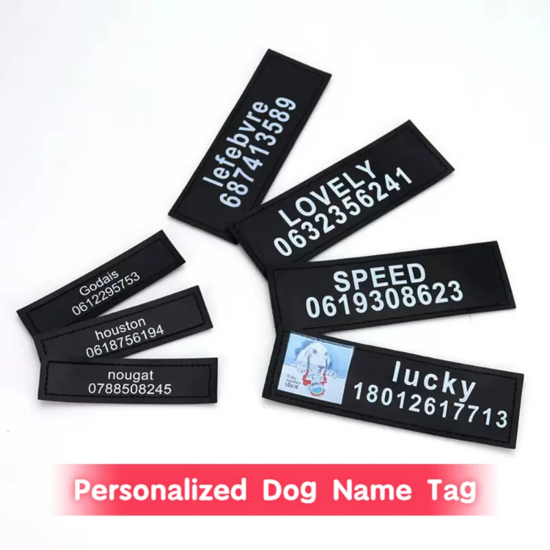 2 PCS Personalized Dog Name Tag Reflective Pet Harness Collar ID Label Stickers Custom text Paw Heart Logo Harness Tags