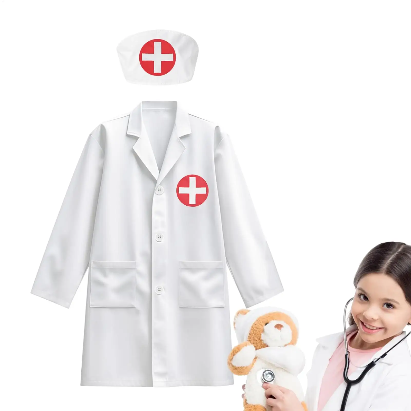Doctor Costume Kit Doctor Role Play Boys Girls Dress up Pretend Play Detailed Machine Washable Cosplay Clothing Uniform