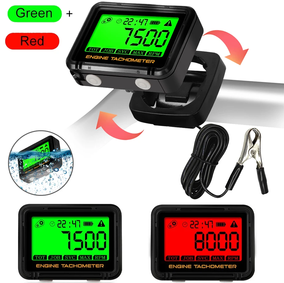 Tachometr indukcyjny motocyklowy wielofunkcyjny licznik godzin pracy RPM SVC z klipsem krokodylkowym do motocykla, ATV, łodzi