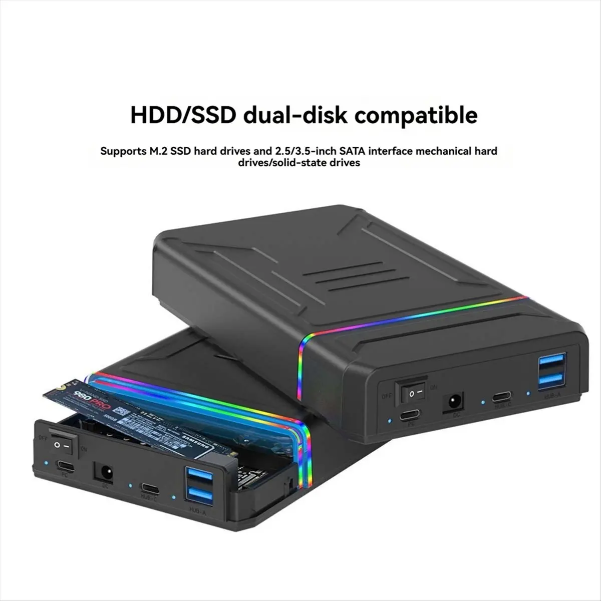 Suitable 2.5/3.5 Inch HDD M.2 NVME SSD Case Dual Disk Case Portable USB 3.0 Hard Drive Enclosure External Hard Disk Box EU Plug