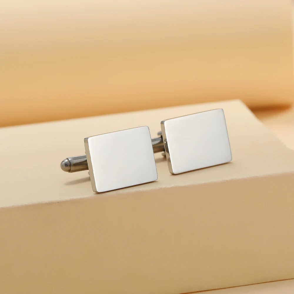 2Pcs/Set Classic High-End Men's Blank Rectangle Stainless Steel Cufflink Gold and Black Primary Colors Oblong Shaped Cuff Button