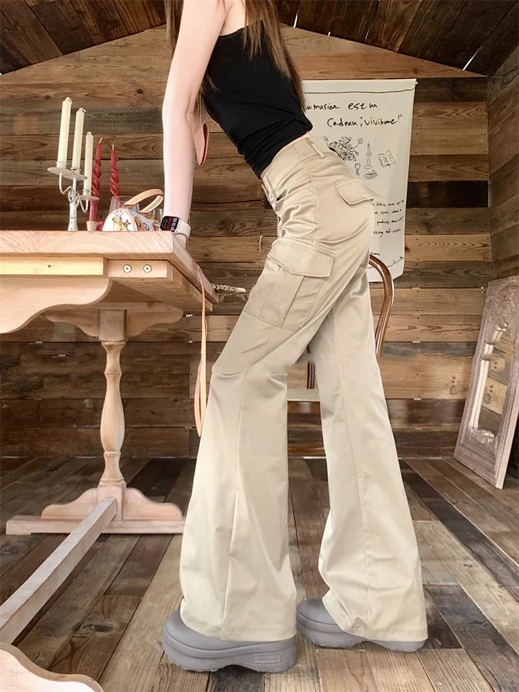Pantalon décontracté kaki rétro américain pour femmes, nouveau style d'été, pantalon de sol taille haute, pantalon de travail à la mode
