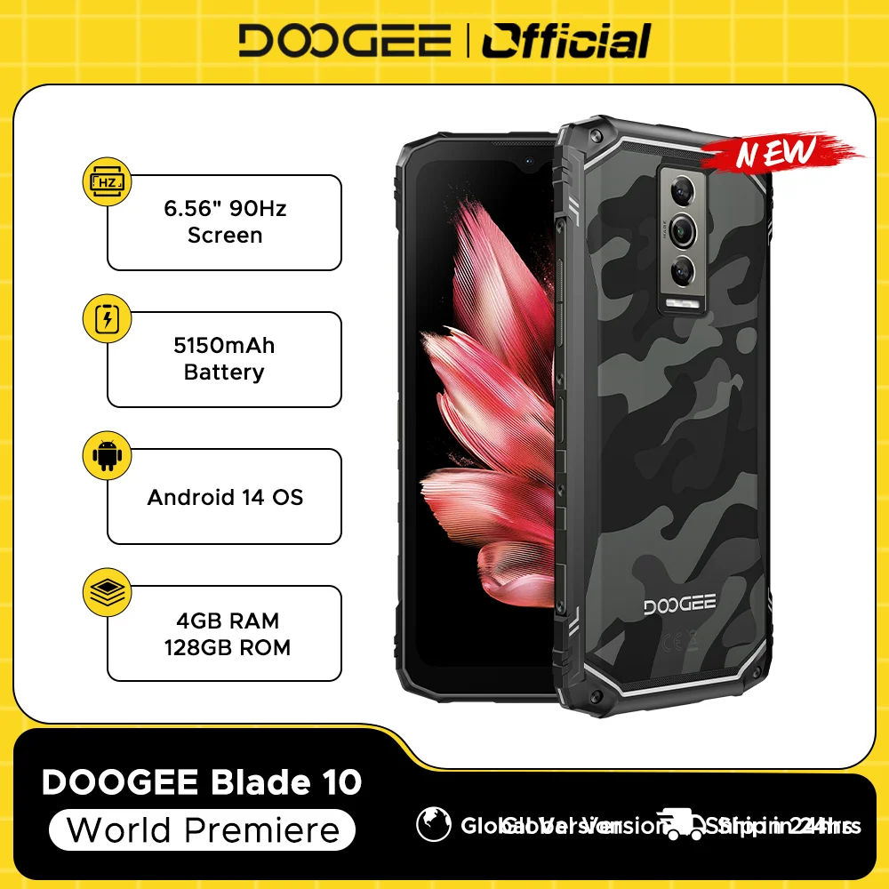 Глобальная версия DOOGEE смартфон с 5,5-дюймовым дисплеем, восьмиядерным процессором Blade10, ОЗУ 4 Гб, ПЗУ 6,56 ГБ, Android 14, 128 мАч