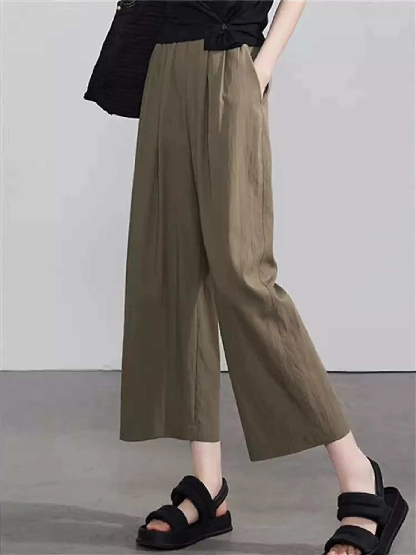Quick Dry Wide Leg Pants Women Summer Thin Ice Silk Loose Large Size Straight Casual Small Nine Points Pants Japanese Style