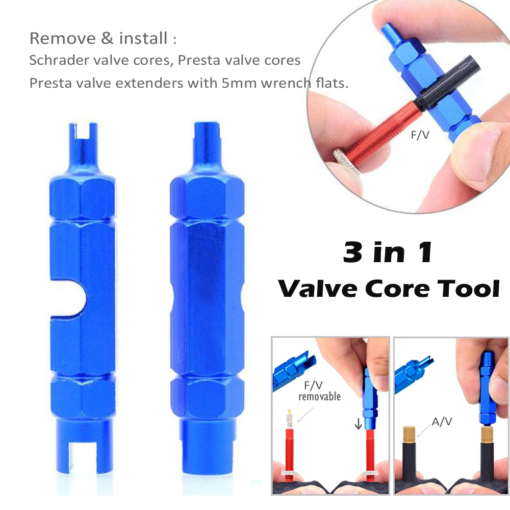 4 IN 1 Valve Core Remover Tool and Aluminum Bicycle Presta Valve Cap Schrader Valve Cover Dustproof for MTB Road Bike