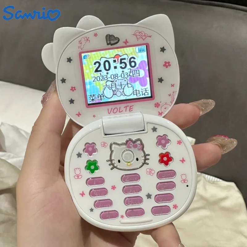 2024 Sanrio Hello Kitty Original Kawaii Flip Phone Cartoon Cute Pink White Mini Phone  Birthday Fashion Toy Xmas Gifts