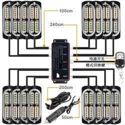 1 Set 16*24 LEDs 12V Bumper Police Light For Car Wireless Remote Control LED Strobe Light Ambulance Emergency Flashing Red Blue