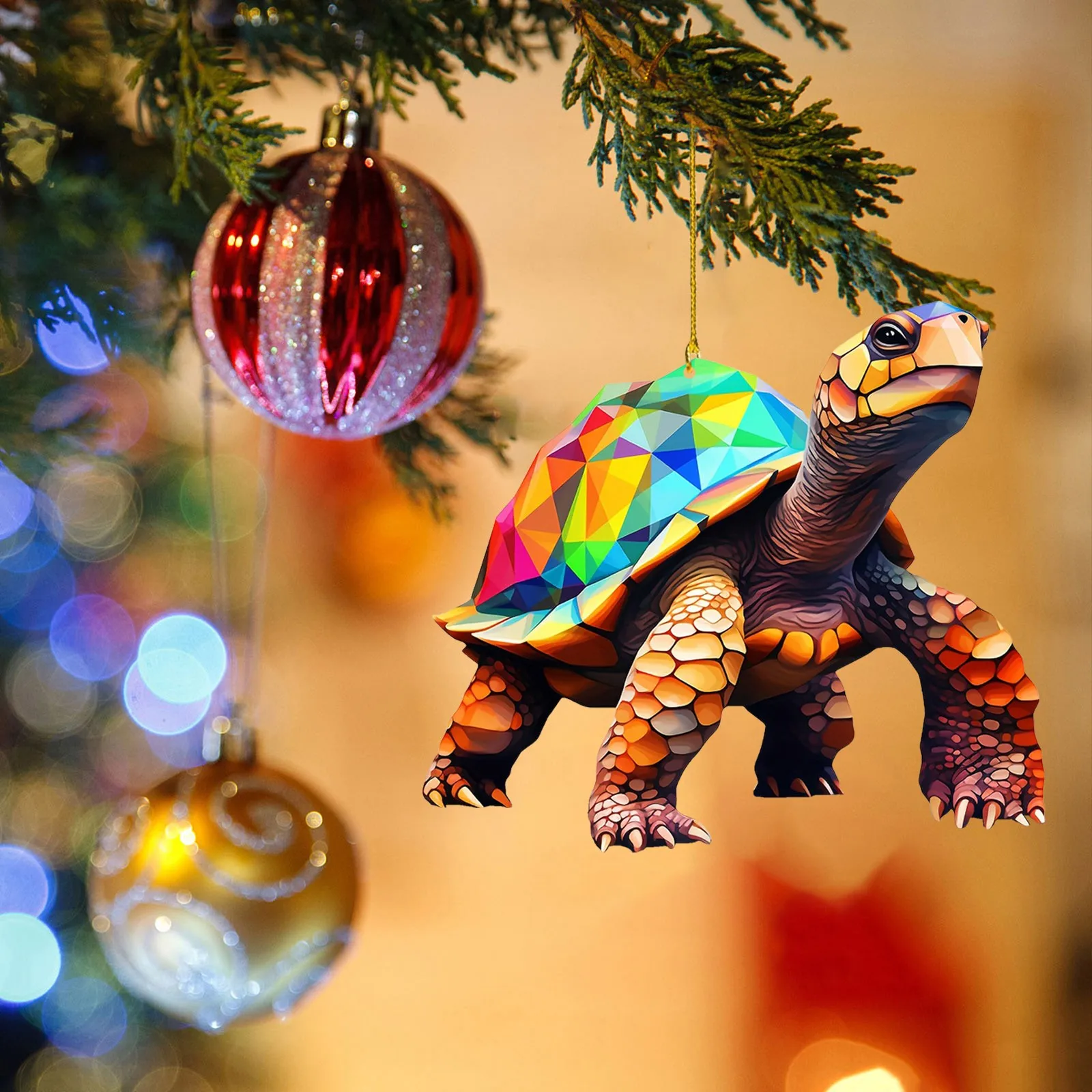 Prismatic Glossy Turtle Acrylic Pendant Christmas Acrylic Cute Animal Ornaments Festive Decorations Flat Double-Sided Pattern