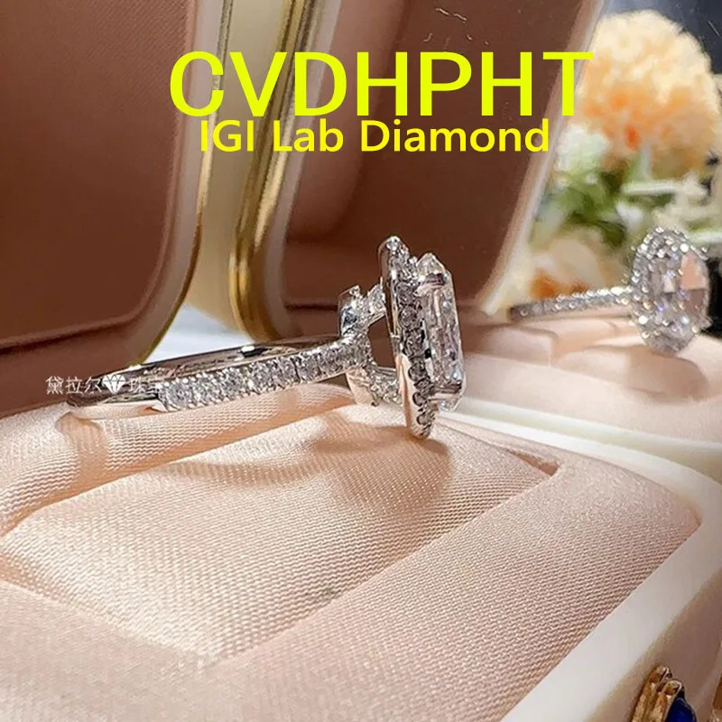 

D color Lab grown dimaond real Solid 18K White gold ring IGI Oval cut D Wedding engagement ring
