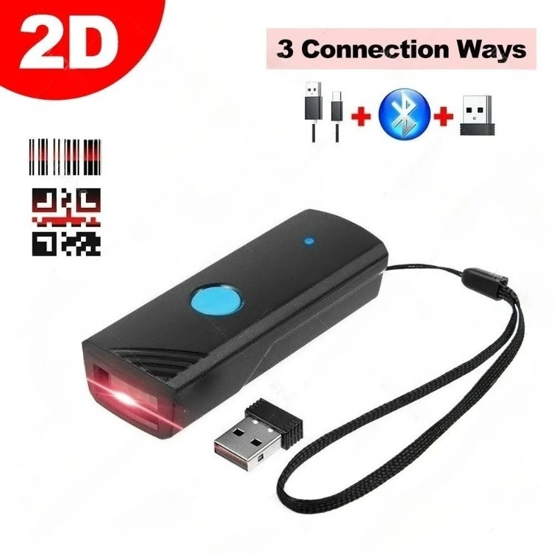 

3-в-1 беспроводной Bluetooth USB-считыватель штрих-кодов небольшой карманный 1D 2D-сканер устройства для планшетов/телефонов/компьютеров POS-машины