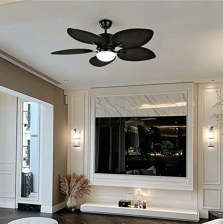 

Vintage Hanging Resin Ceiling Fan for Bedroom Living Dining Room Hall Study Corner Palm Leaf Resin Ceiling Fan Modern Chandelier