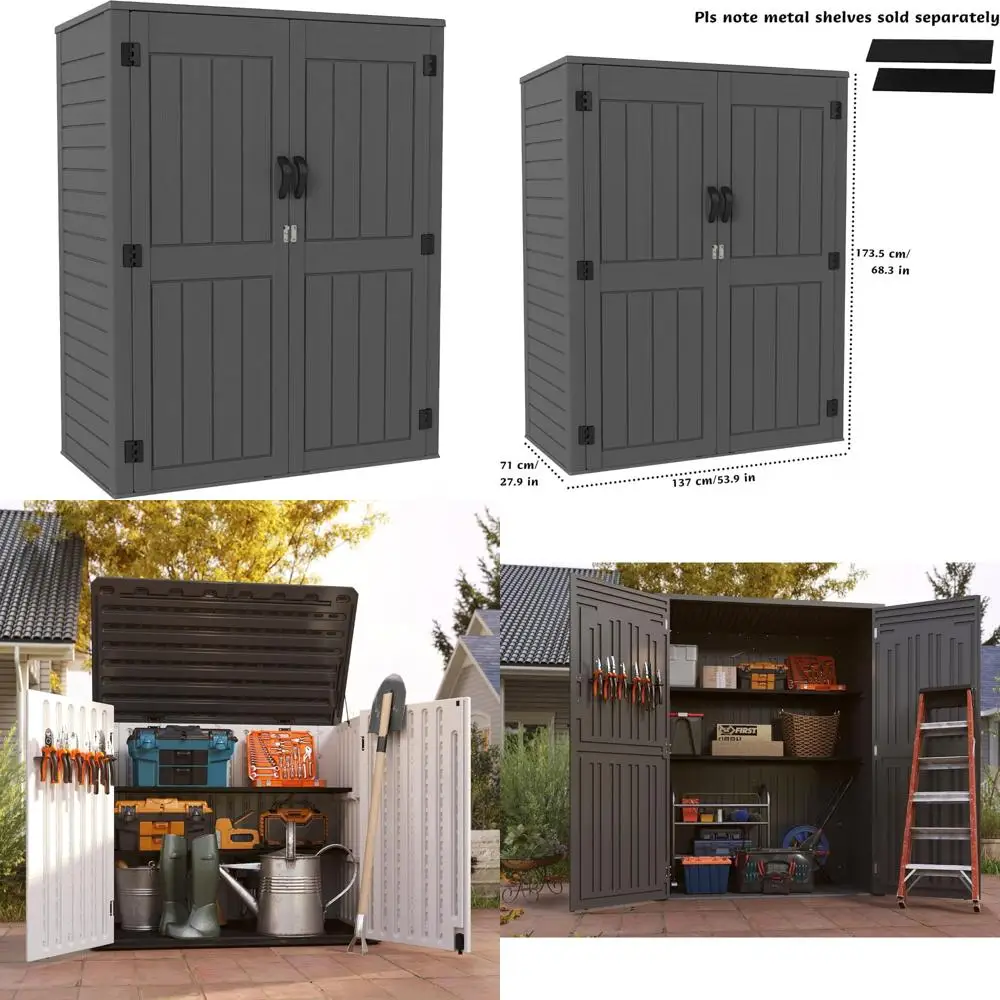 

60 кубических футов, вертикальный пластиковый навес для хранения на открытом воздухе, водонепроницаемый шкаф для хранения садовых инструментов, 4,5 x 2,3 фута