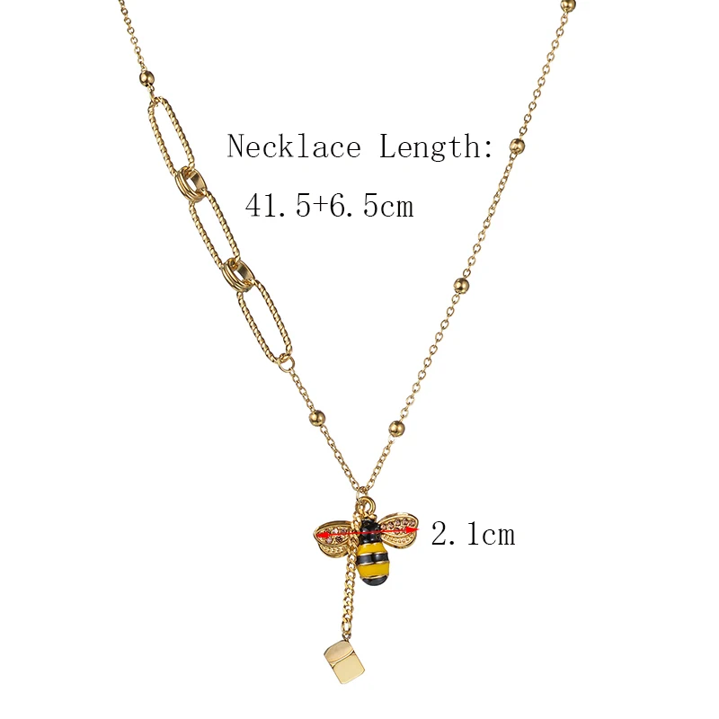 Stainless Steel Necklace Gold Color Insect Bee Charm Pendant Classic Gift Couple Jewelry For Women Wen