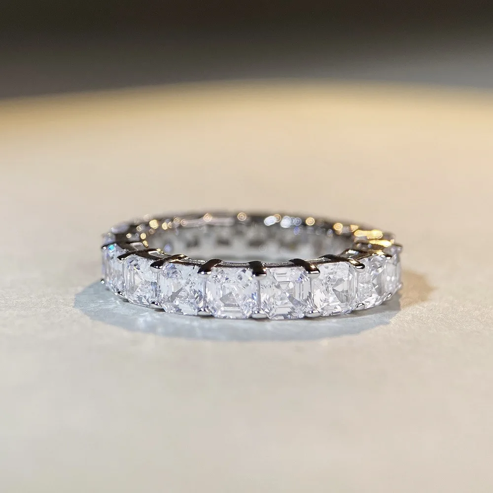 

Кольцо из стерлингового серебра S925 с бриллиантами, квадратное, полностью инкрустированное бриллиантами, премиум-класса, для многослойного ношения