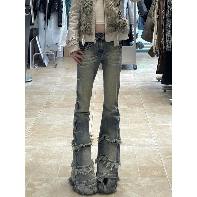 Vrouwen Vintage Blue Flared Denim Broek Bell Bottom Streetwear Y2k Bootcut Jeans High Street Kpop 2000s 90s Slanke Broek