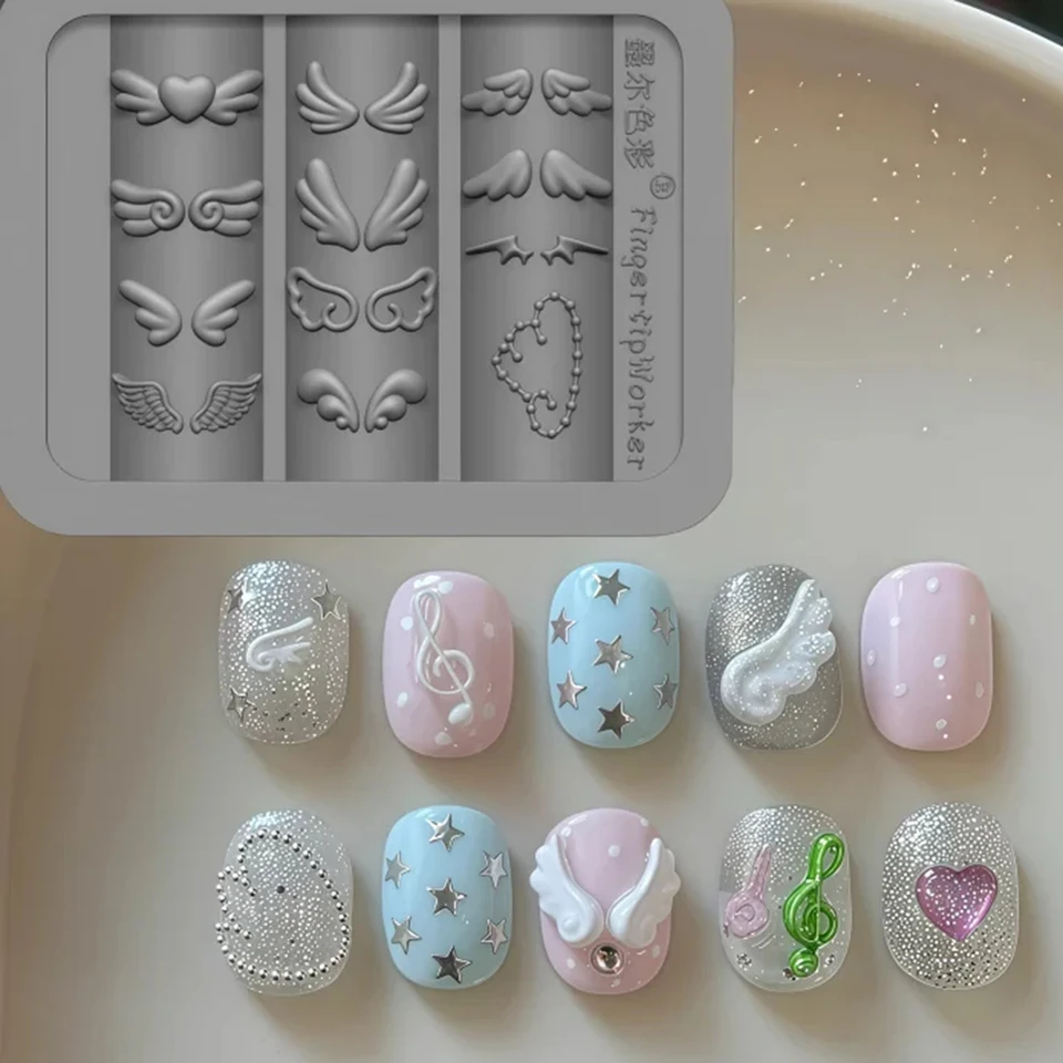 Molde de Silicona para Nail Art Alas de Ángel 3D Diseño de Alas de Ángel Moldes Reutilizables Plantilla de Manicura Transparente DIY Encantos Gel Alas Boda 2