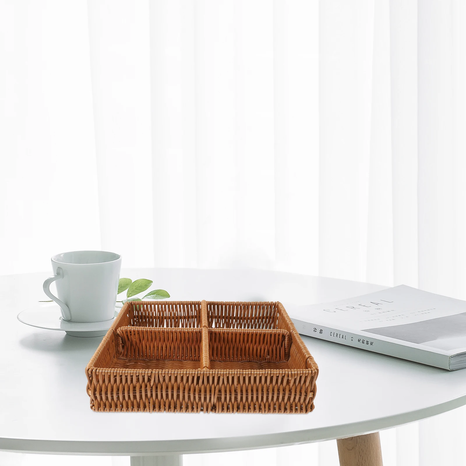 

Woven Storage For Kitchen Home Organizer Food Serving Bread Fruits Snacks Desktop Compartment Woven Basket For