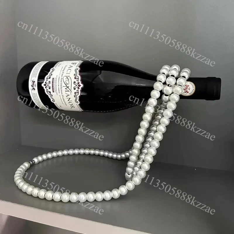 Creative Pearl Necklace Wine Rack Luxury Magic Metal Resin Hanging Suspension Wine Bottle Holder Rack Home Desktop Decoration