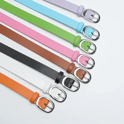 Women Belts New PU Leather Simple Metal Round Buckle Belt Girls Dress Jean Pants Waistband Belts for Lady Luxury Designer Brand